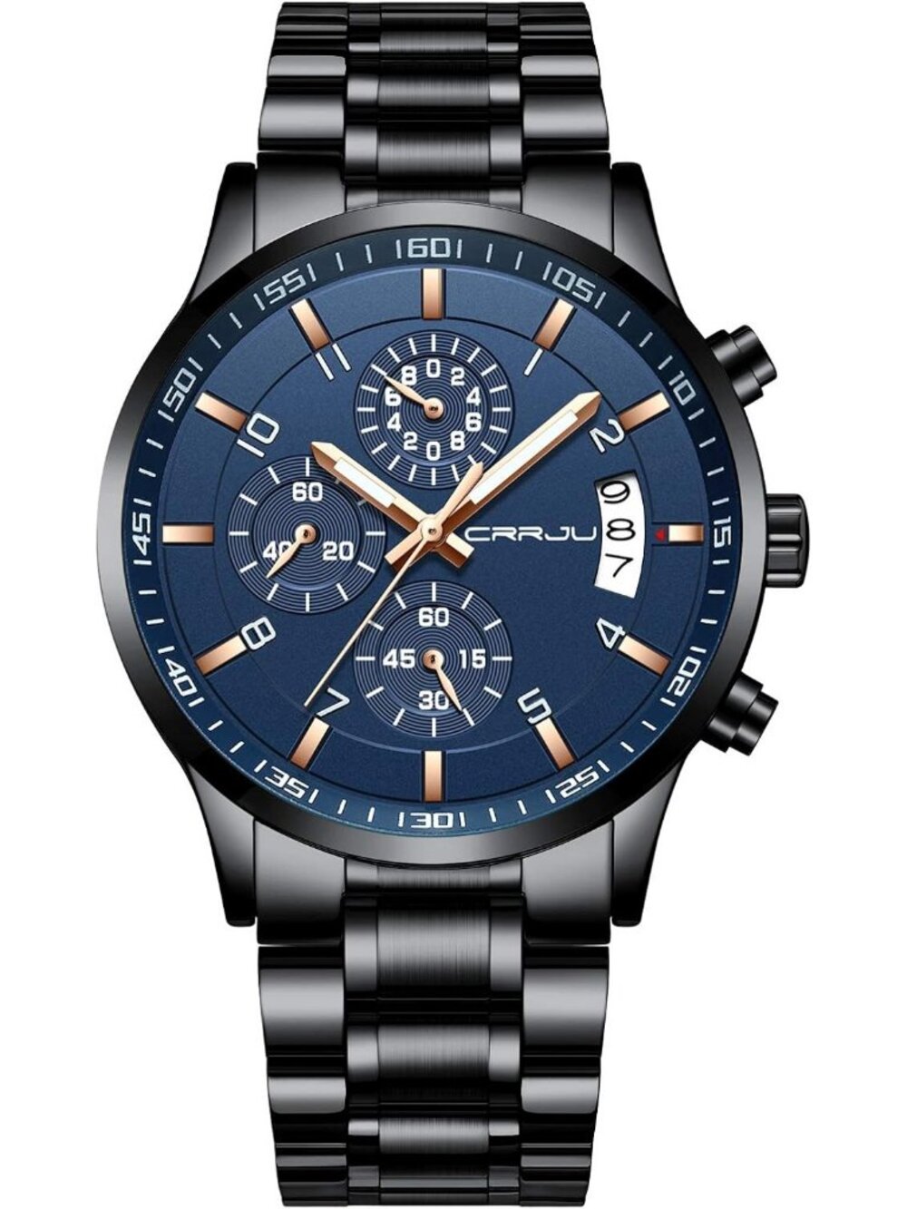 Men's Blue And Black Analog Stainless Steel Waterproof Chronograph Wrist Watch
